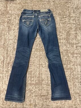 Rock Revival Blue Embroidered Back Pocket Flare Jeans